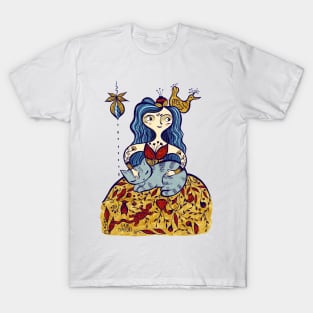 Whimsical Lady with cat T-Shirt